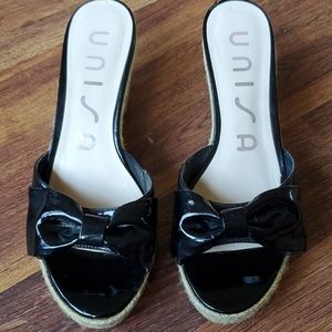 Unisa Black Wedge Sandals 7